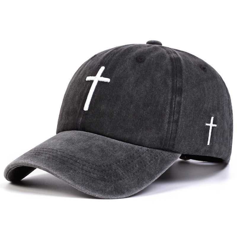 Embroidered Cross Casual Versatile Sun Hat Dark Gray Adjustable