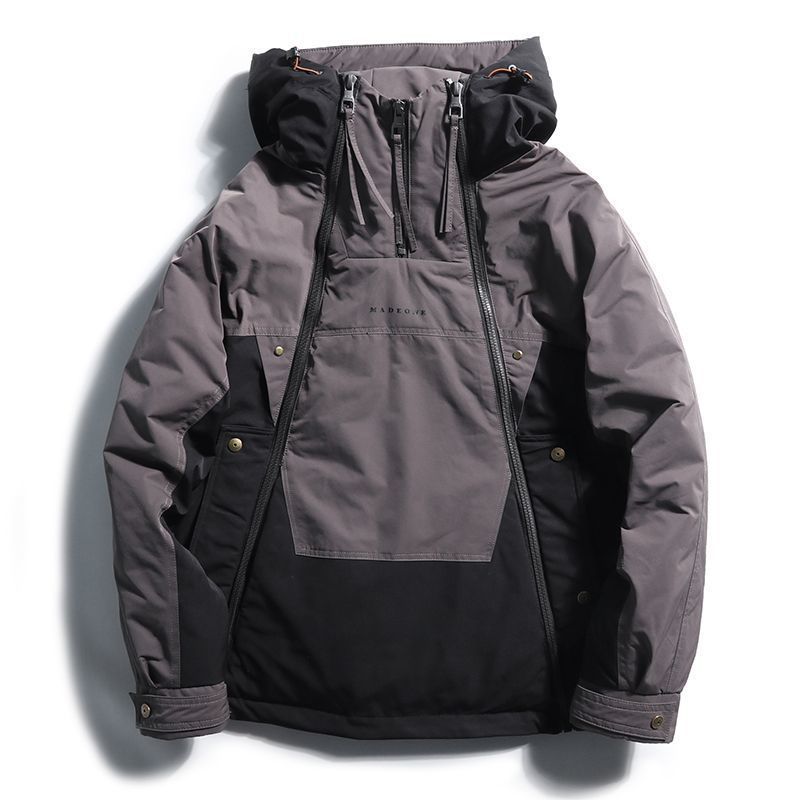 Double Zipper Design Trendy Casual Down Niche Warm Jacket Black