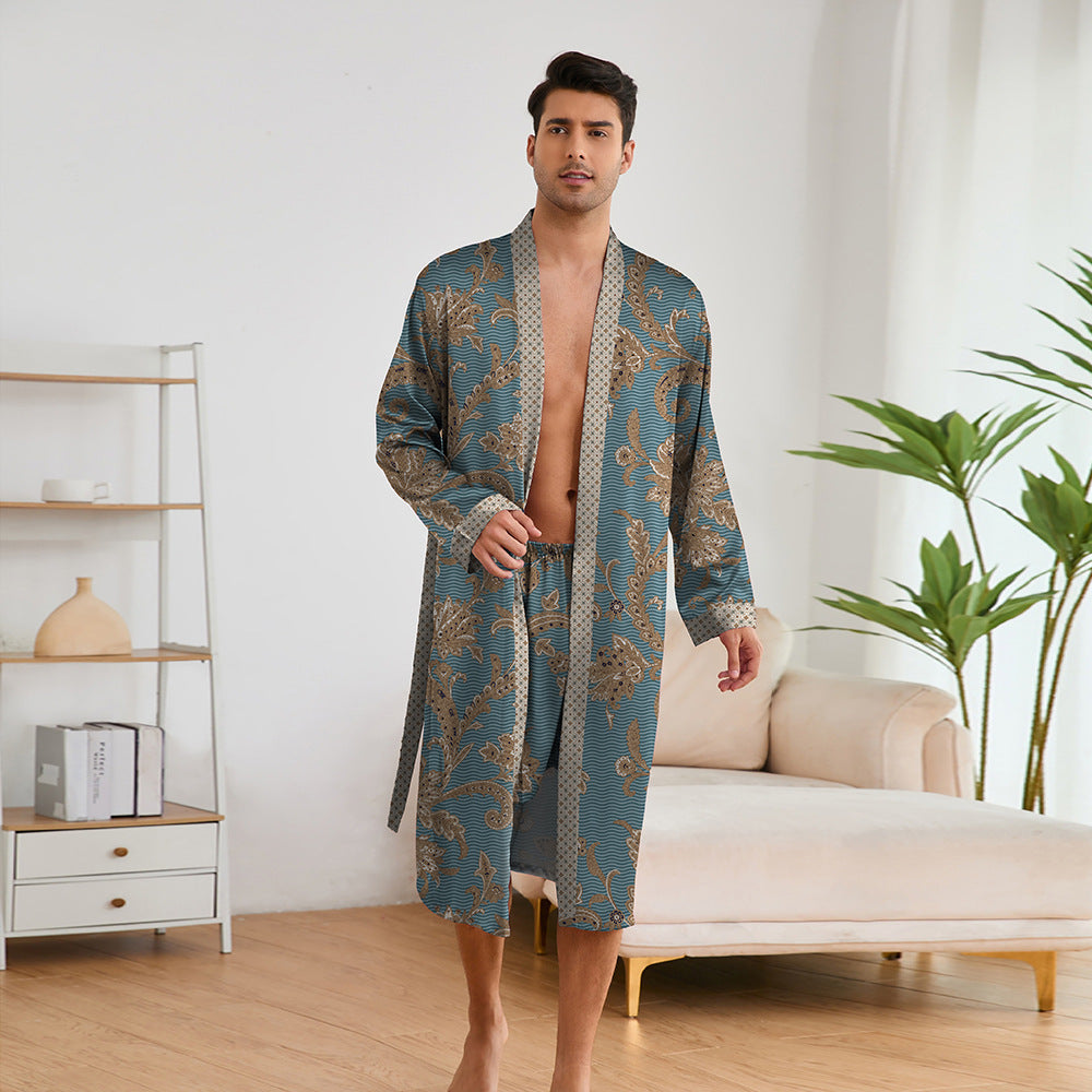 Printing Robes Long Sleeve Shorts Suit