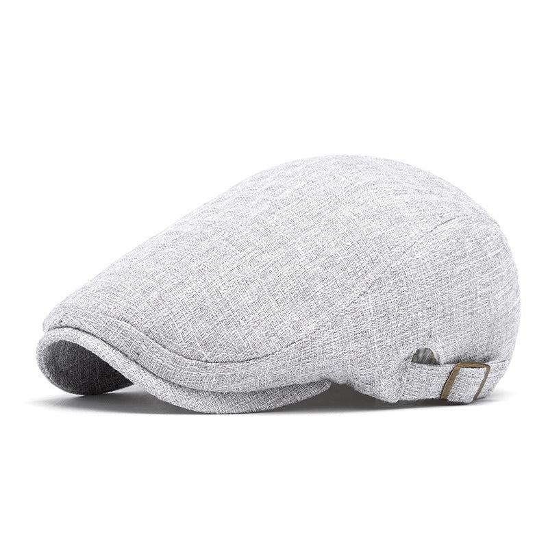 Breathable Cotton And Linen Beret Men's Retro Peaked Cap Light Gray Adjustable