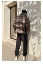 Metal Label Profile Bread Solid Color Stand Collar Velvet Cotton-padded Coat