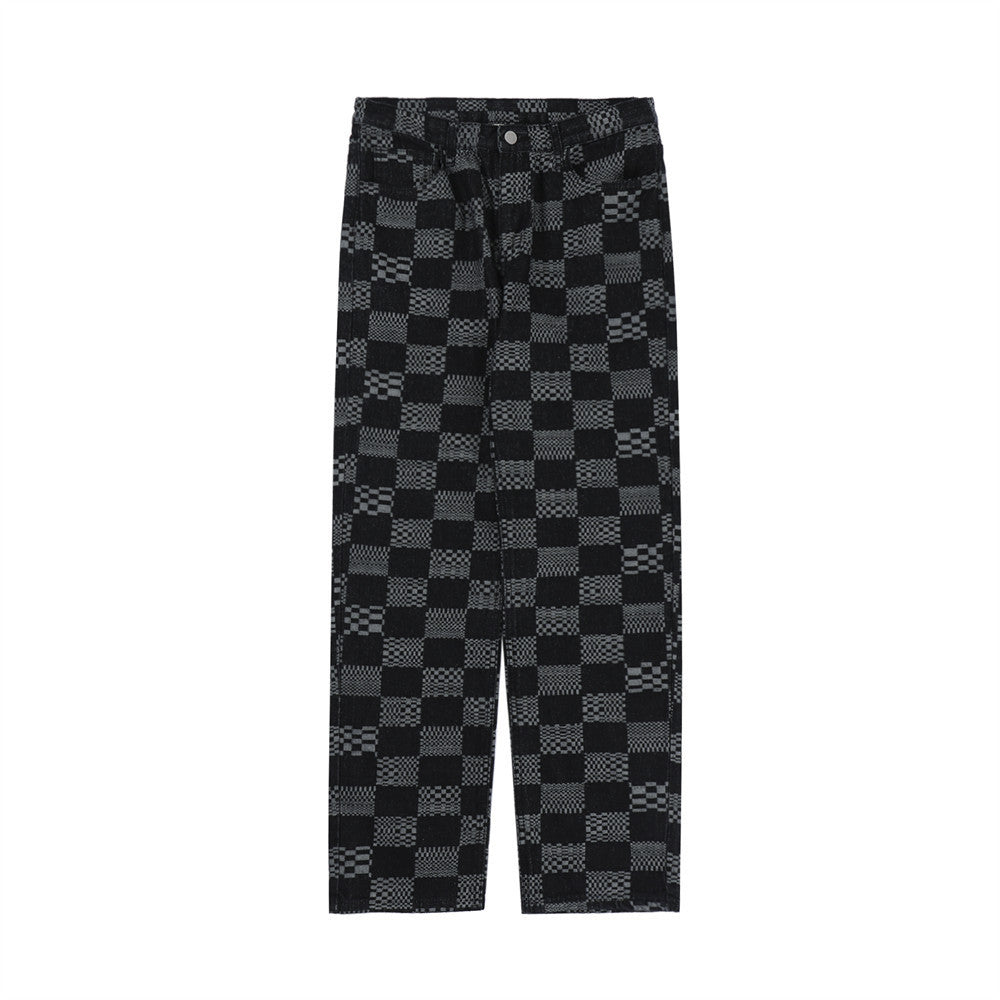 Fashion Checkerboard Jacquard Jeans Black