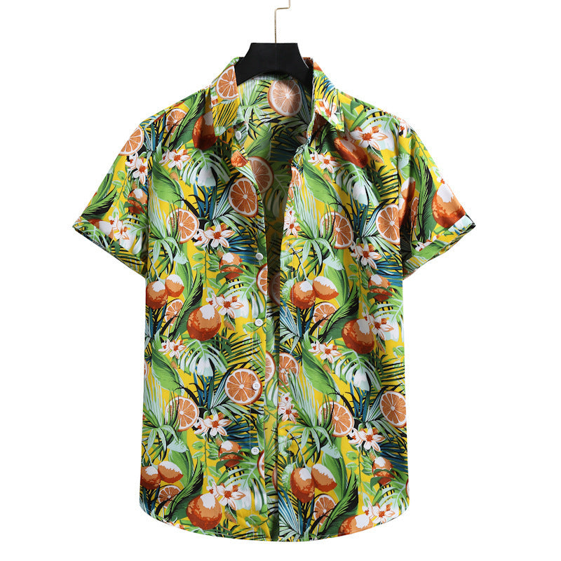 Shirt Hawaiian Lapel Short Sleeves Yellow