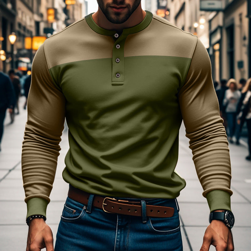 Slim Fit Commute Henley Shirt Upper Brown And Lower Green