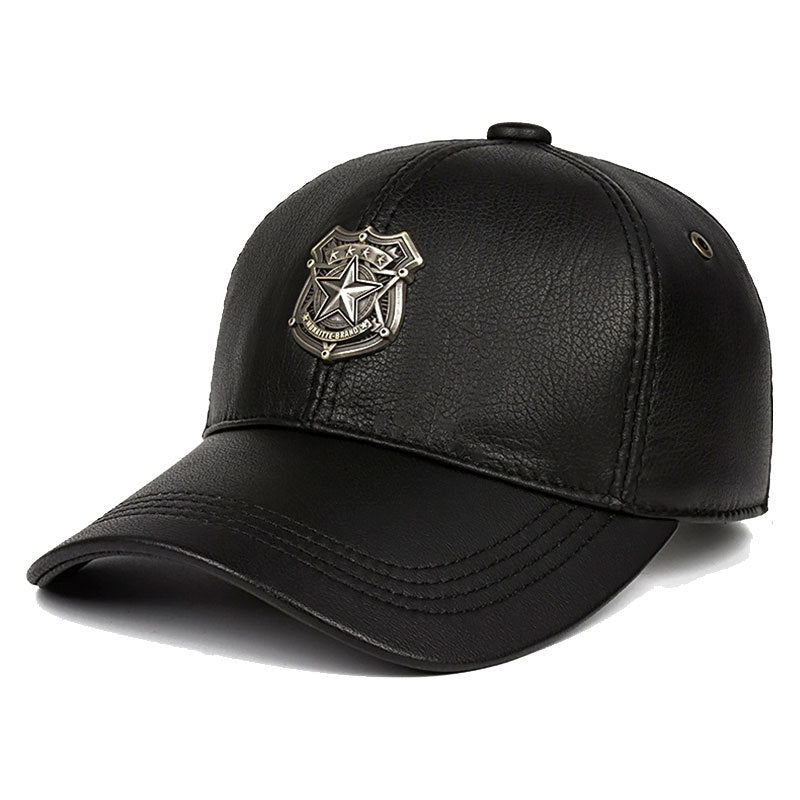 Sheepskin Leather Men's Hat Black Free Size
