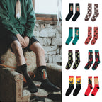 Couple Retro Pure Cotton Mid Tube Floral Socks