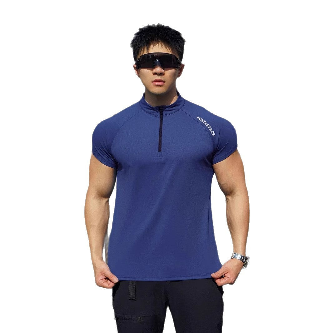 Sports Half Zipper Stand Collar T-shirt