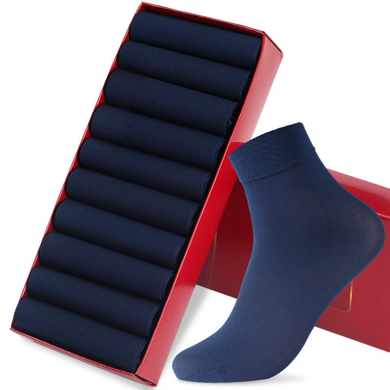 Mid-calf Length And Breathable Business Men Socks Navy Blue Free Size