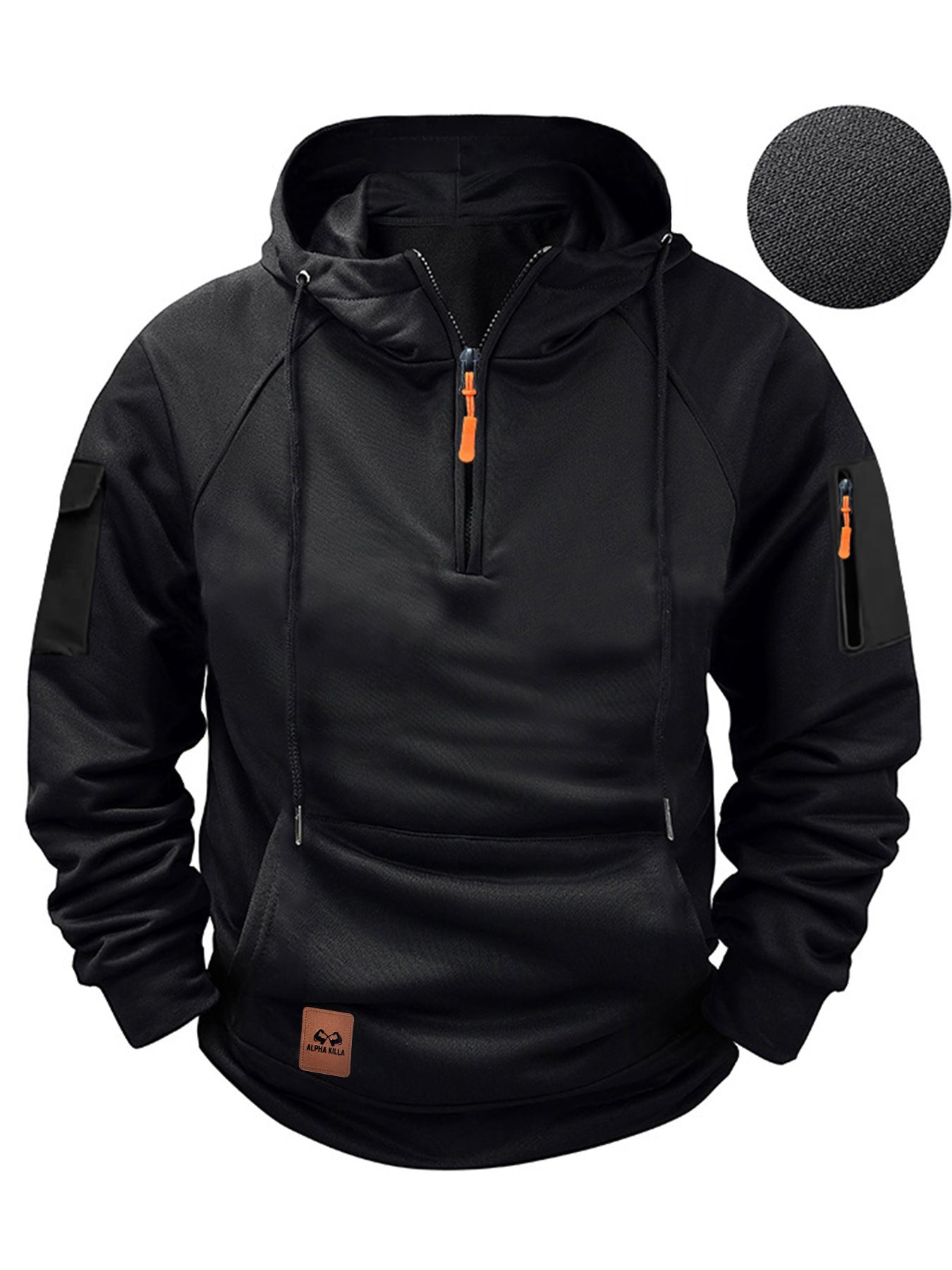 Zipper Multi-pocket Casual Sweatshirt Black