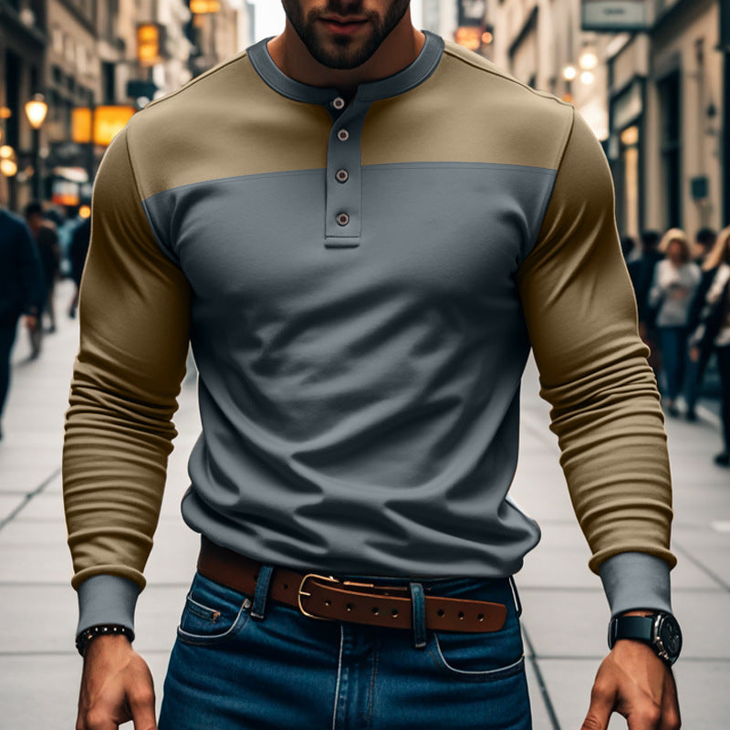 Slim Fit Commute Henley Shirt Upper Brown And Lower Gray