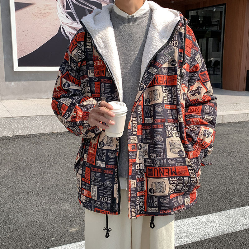 Casual Hip Hop Graffiti Cotton Coat Jacket Red