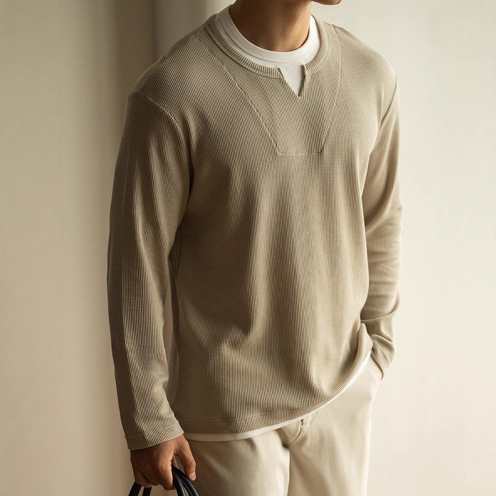 Three-dimensional Waffle Loose False Two Pieces Short Sweater