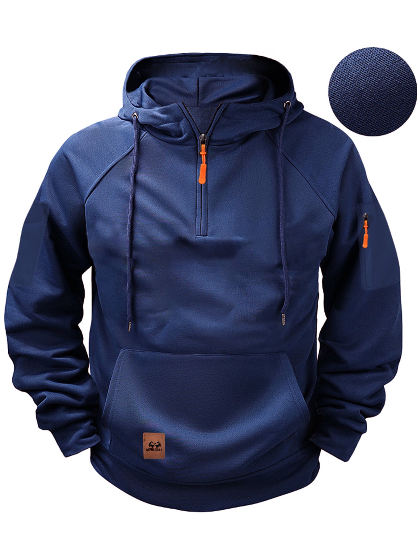 Zipper Multi-pocket Casual Sweatshirt Navy Blue
