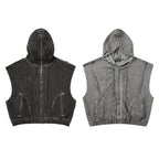 Wash Dirty Dyed Patchwork Sweater Short Sleeveless Hoodie