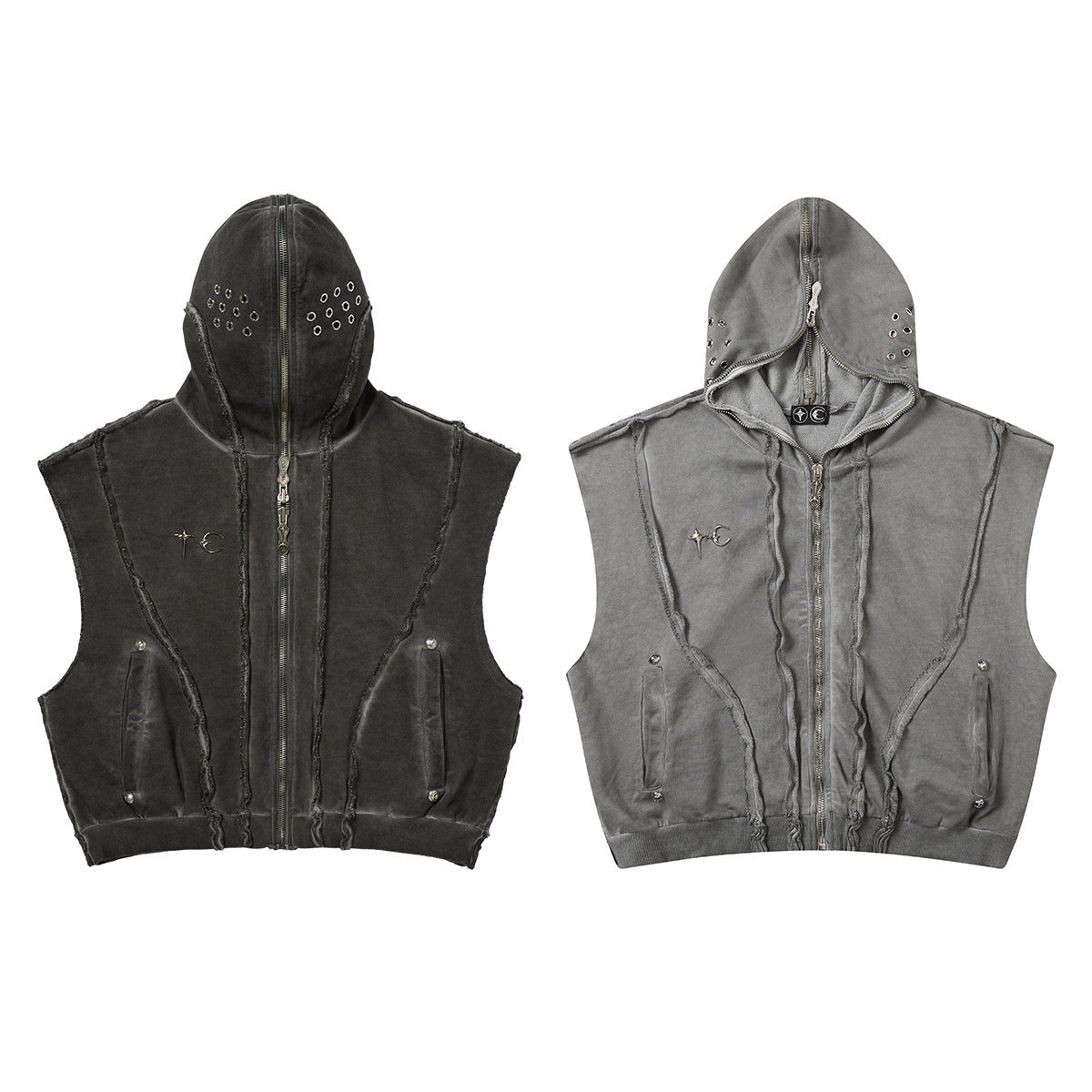 Wash Dirty Dyed Patchwork Sweater Short Sleeveless Hoodie