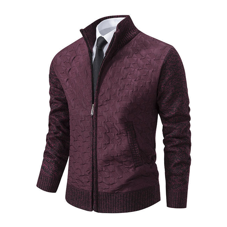 Sweater Jacket Men's Coat Stand-up Collar Slim Fit Casual Fashion Knitwear Wine Red