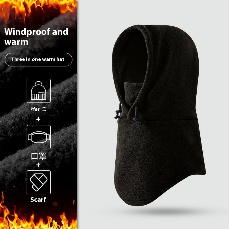 Scarf Solid Color Simple Three-in-one Windproof Neck Protection Cap Black Free Size