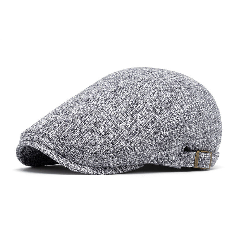 Breathable Cotton And Linen Beret Men's Retro Peaked Cap Dark Gray Adjustable