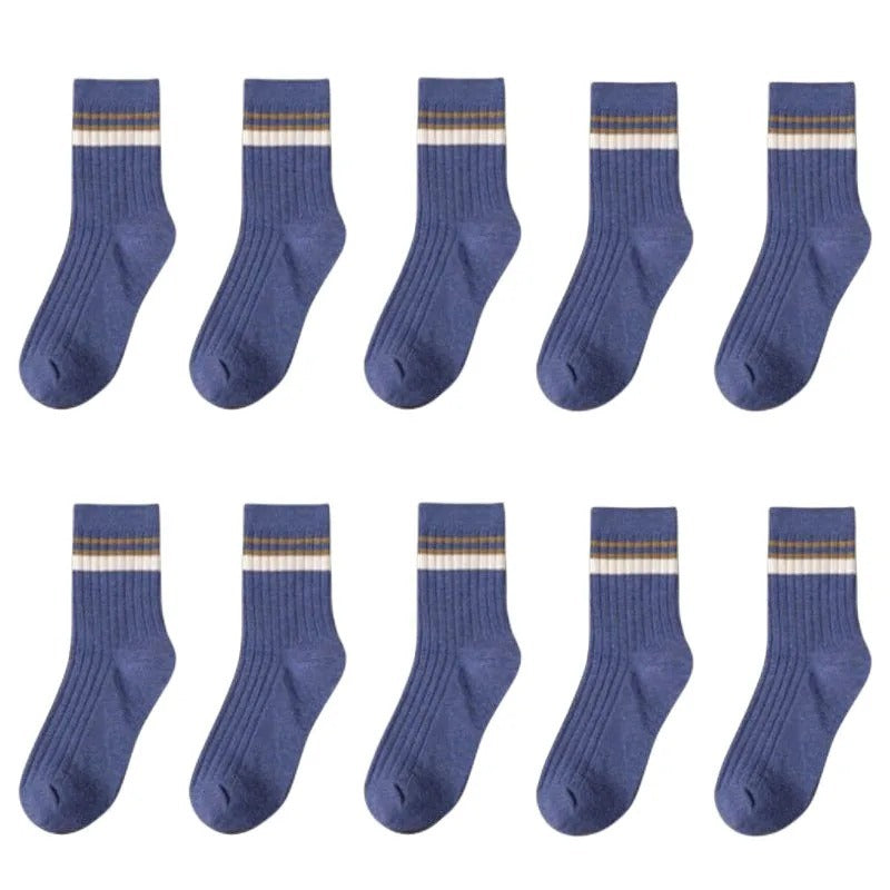 Mid-calf Academic Style Socks Denim Blue 10pairs