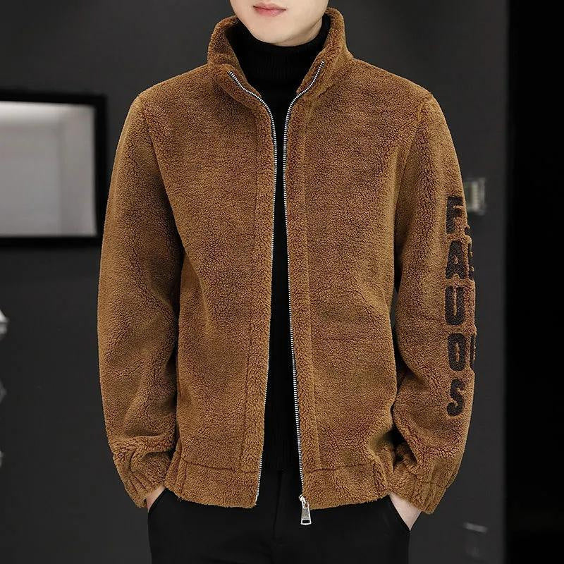 Cashmere Stand Collar Jacket Sweater Fur Integrated Lambswool Men's Coat