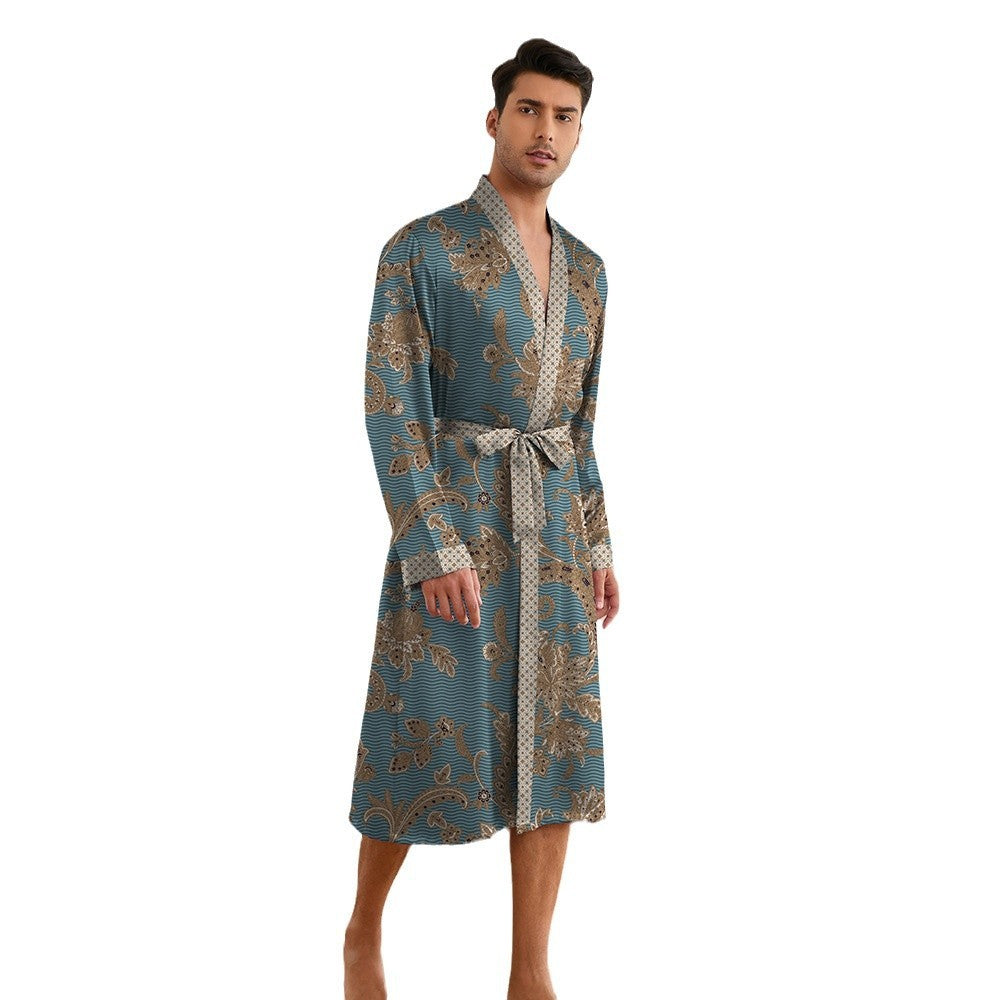 Printing Robes Long Sleeve Shorts Suit