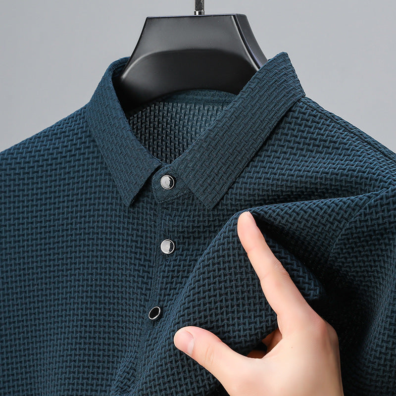 Casual Men's Short-sleeved Polo Shirt MBH8802 Blue Black