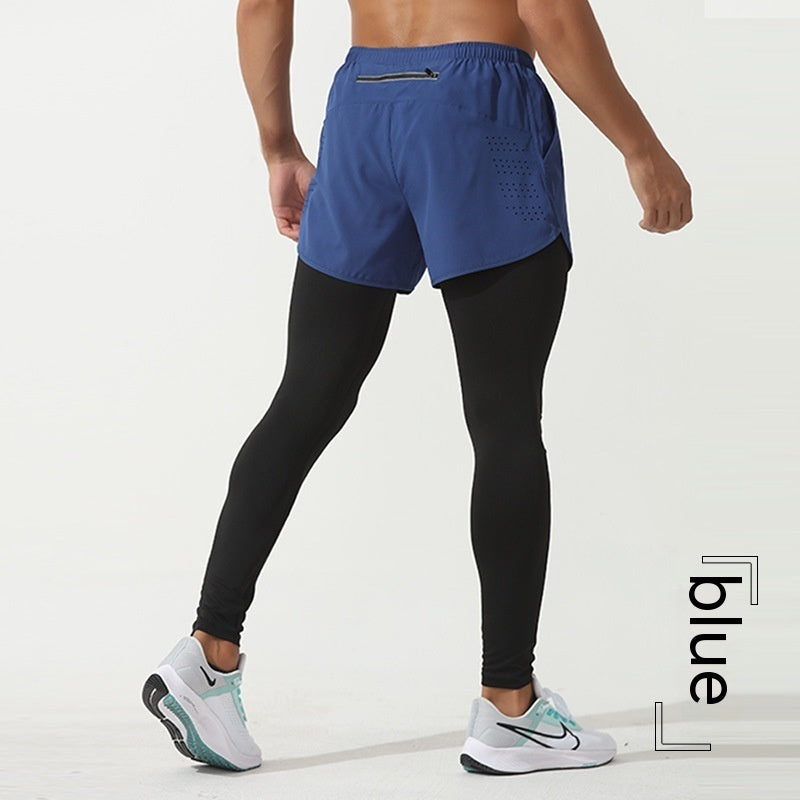 Fitness Elastic Running Pants Blue Men's