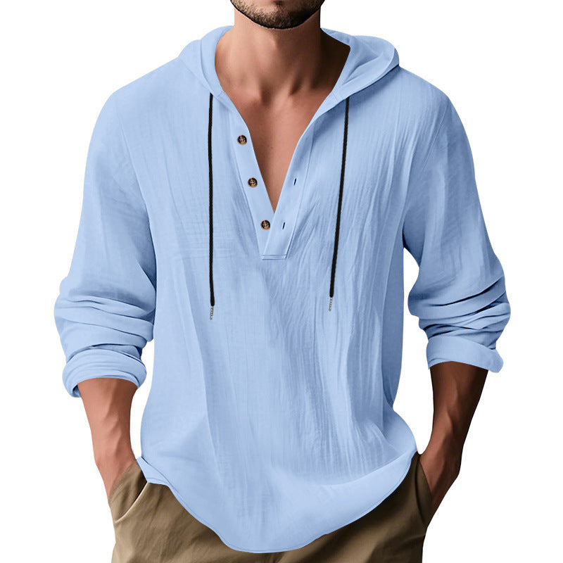 Hooded Casual Loose-fitting Sweater Light Blue