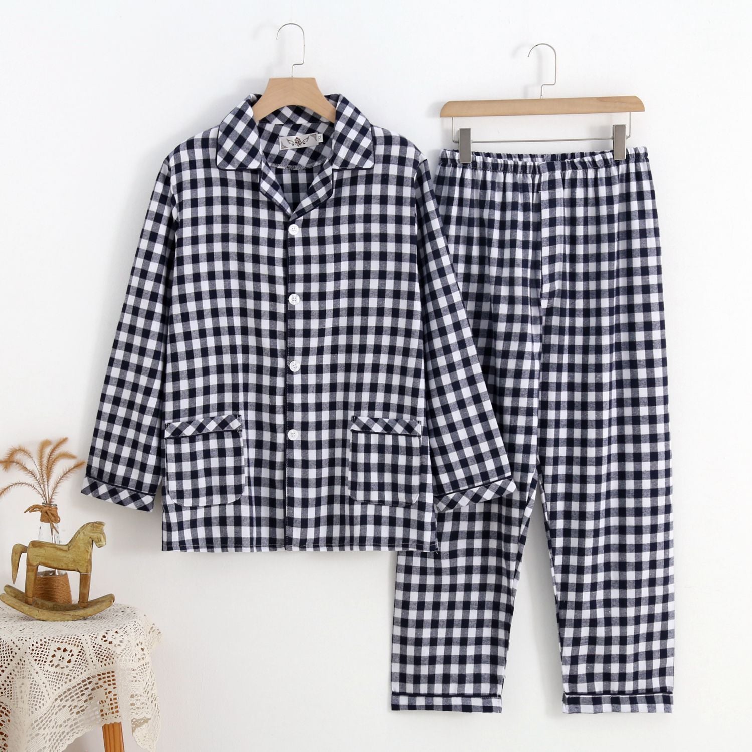 Warm Cloth Flannel Pajama Suit Tibetan green small lattice