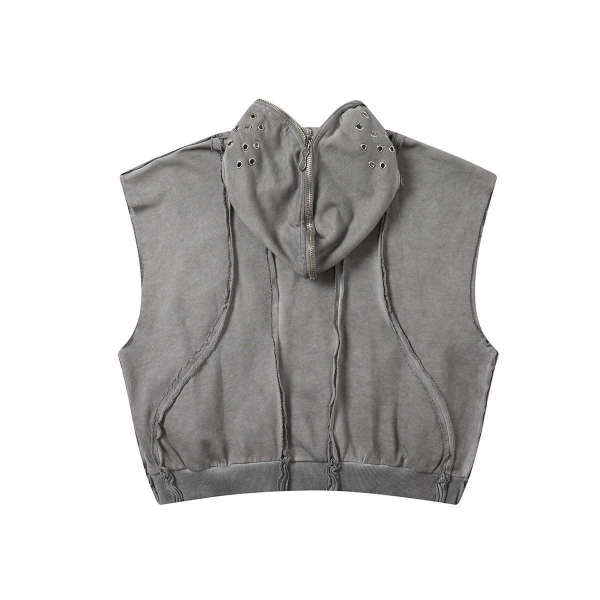 Wash Dirty Dyed Patchwork Sweater Short Sleeveless Hoodie
