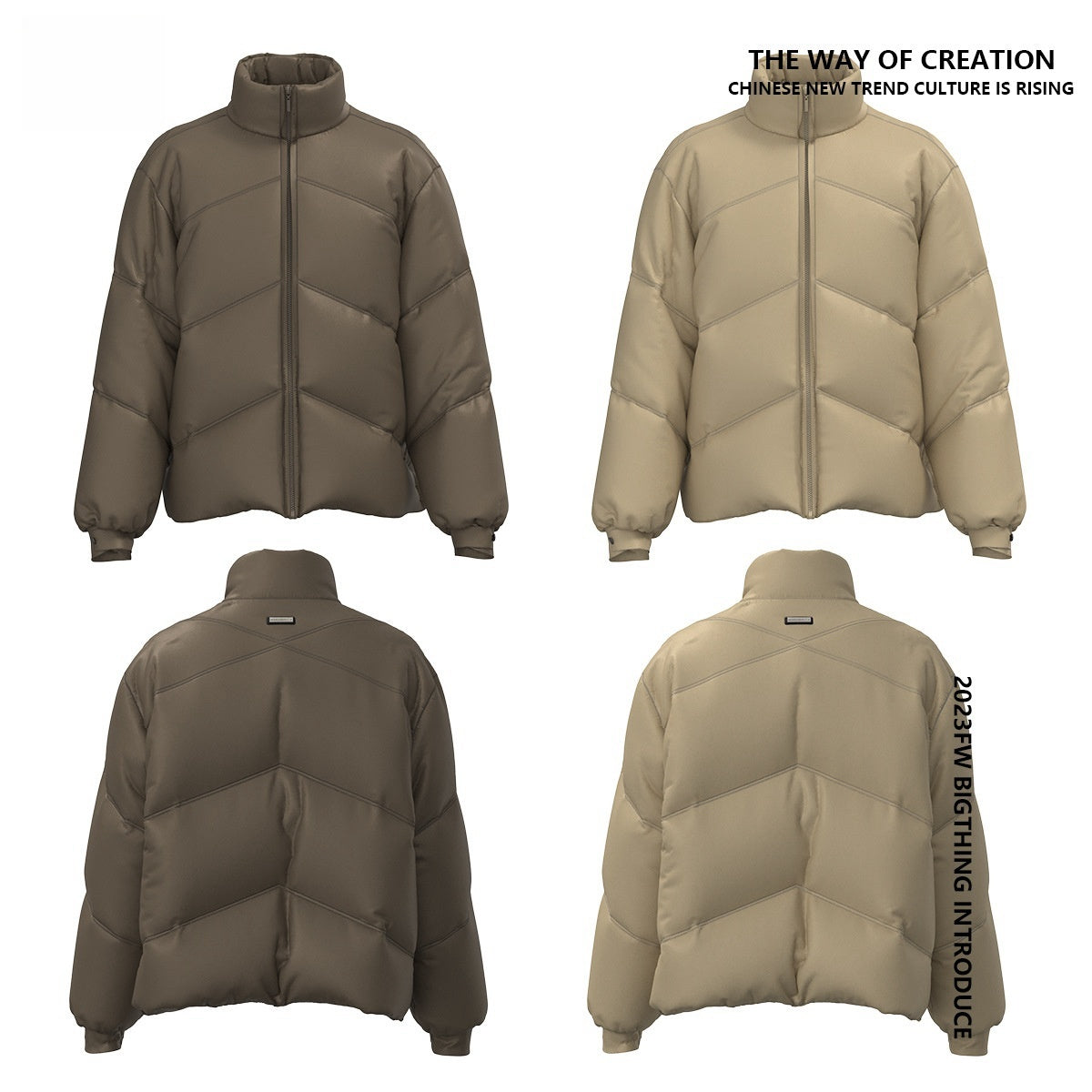 Metal Label Profile Bread Solid Color Stand Collar Velvet Cotton-padded Coat