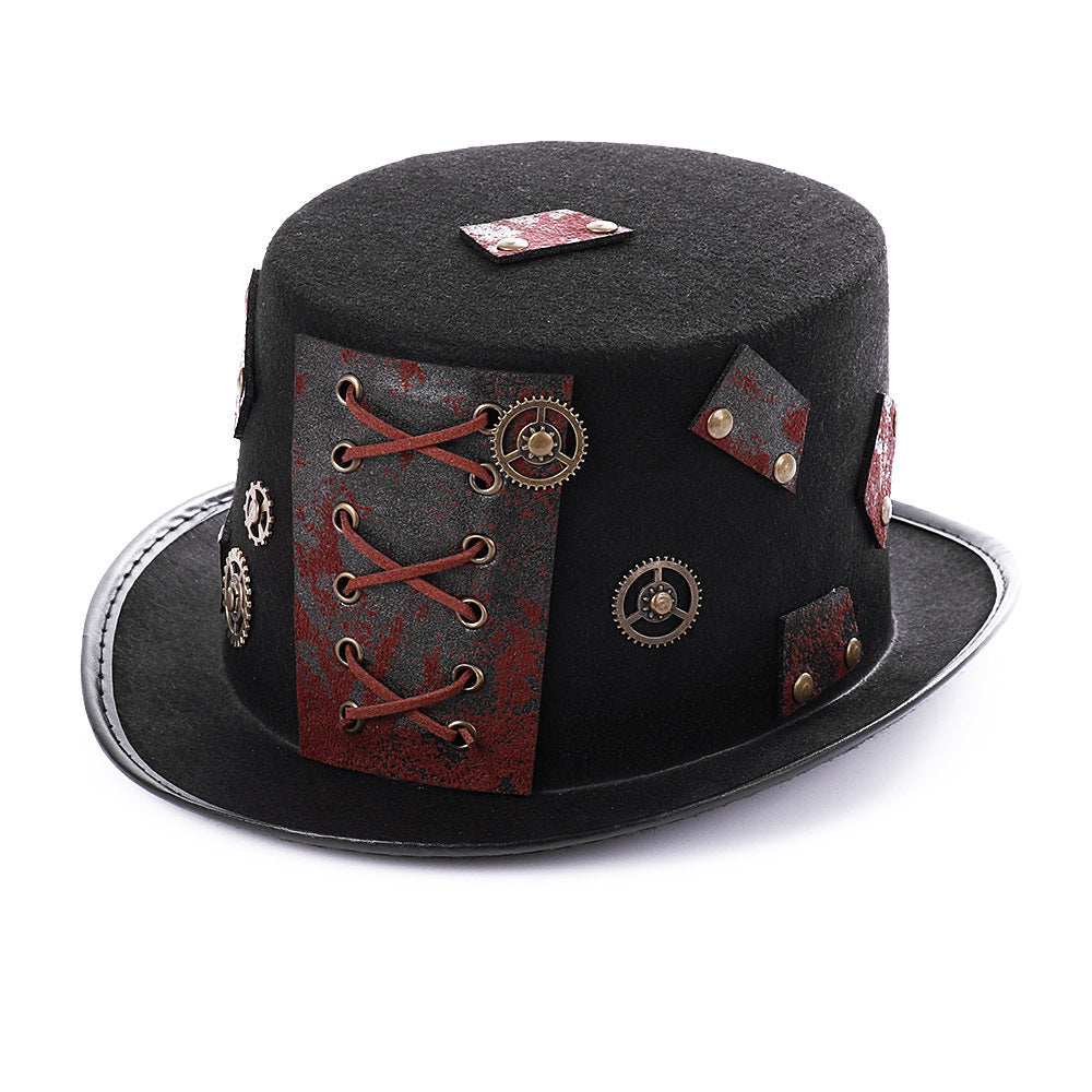 Halloween Props Heavy Metal Top Retro Gothic Steampunk Hat Rope Punk Hat Free Size