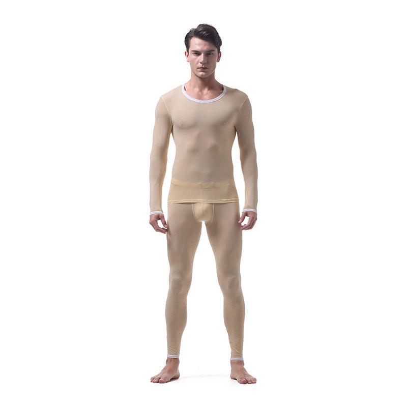 Ice Silk Thermal Underwear Suit Beige