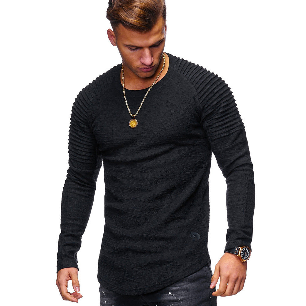 Slim Fit Round Neck Long Sleeves T-shirt Black