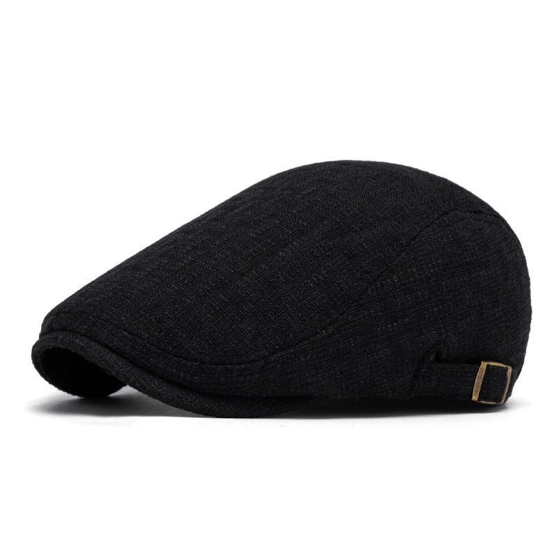 Breathable Cotton And Linen Beret Men's Retro Peaked Cap Black Adjustable