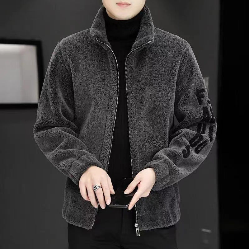Cashmere Stand Collar Jacket Sweater Fur Integrated Lambswool Men's Coat