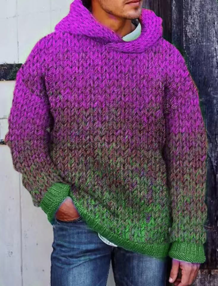 Acetate Fiber Heavy Classic Style Woven Hooded Sweater Purple