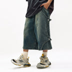 Bat Buckle Design Cropped Jeans