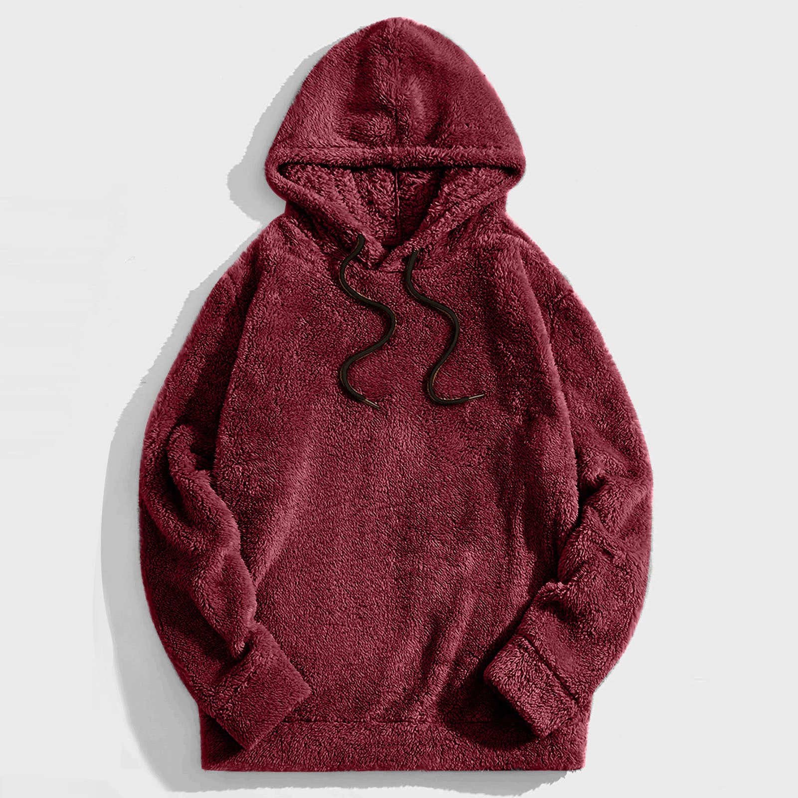 Thickening Double-sided Velvet Casual Loose Long-sleeved Hooded Sweater Dark Red