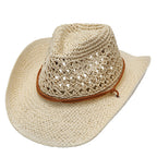 Western Cowboy Hat Foldable Hollow Raffia Hat Men And Women Beige M56to58cm