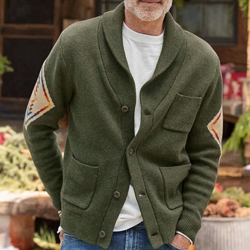 Jacquard Sweater Long-sleeved Thickened Cardigan Sweater Coat Army Green