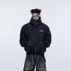 Retro Distressed Sweater Cardigan Stitching Design Sense Baggy Coat Black