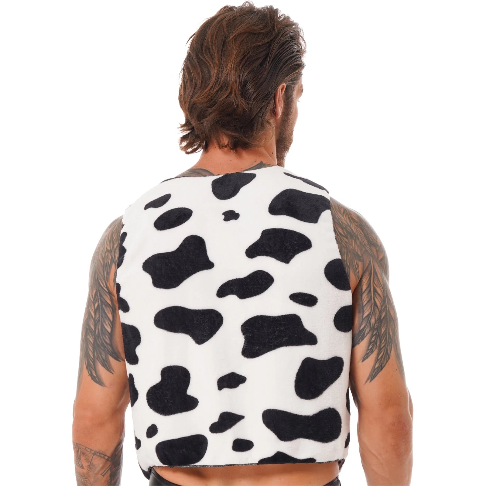 Men's Cow Print Vest for Halloween, Cosplay, and Festivals - Sleeveless Open Front Vintage Hippie Costume Waistcoat