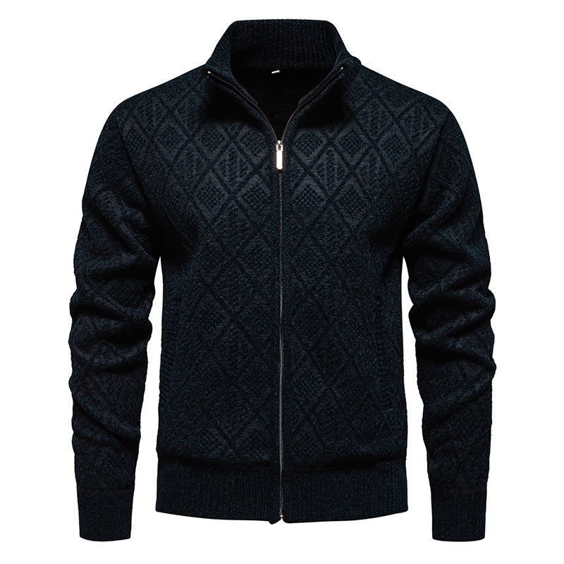 Fleece-lined Thickening Stand Collar Sweater Korean Style Casual Zipper Sweater