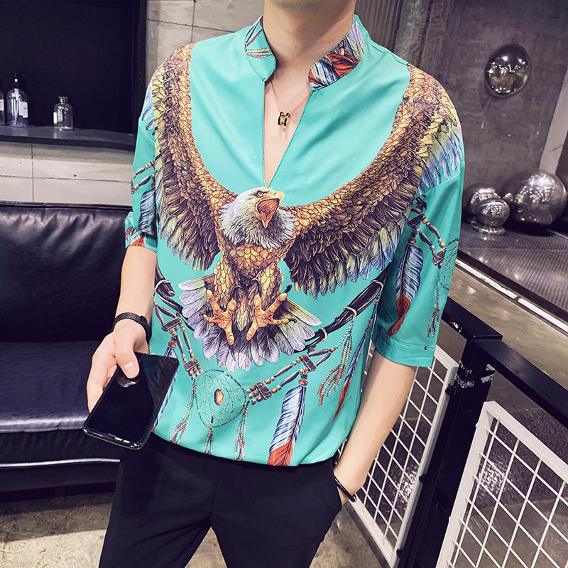 Casual Five-point Sleeve Shirt Sleeves Green