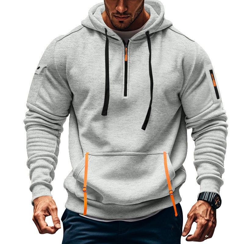 Casual Multi-zipper Arm Pocket Sweatshirt Gray