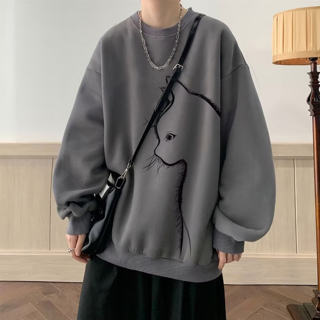 Cat Round Neck Long Sleeve Sweater
