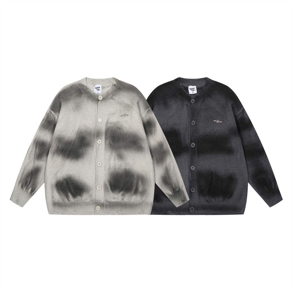 Tie-dyed Distressed Cardigan Sweater