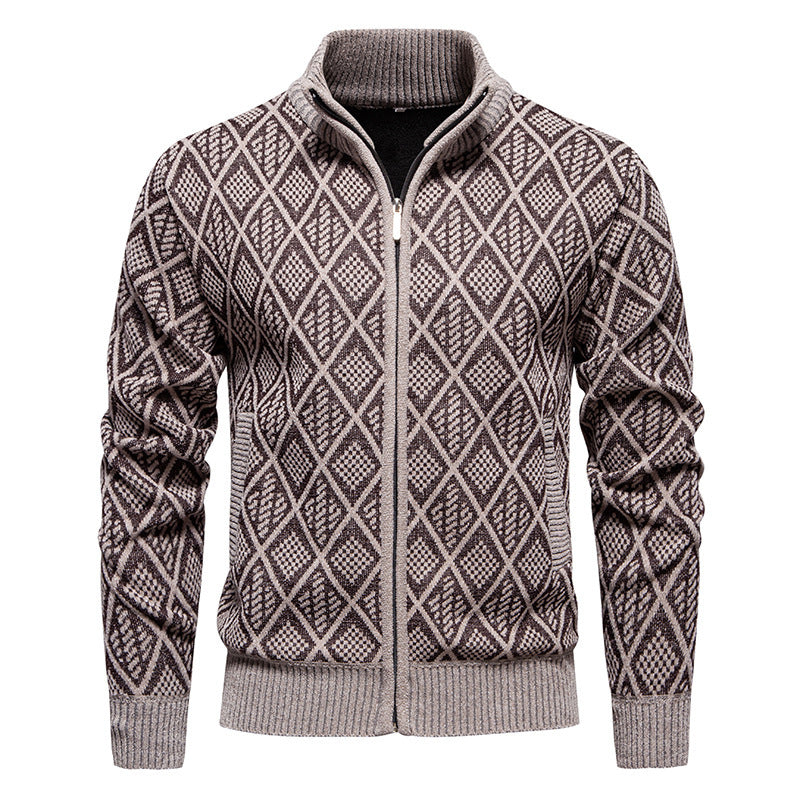 Fleece-lined Thickening Stand Collar Sweater Korean Style Casual Zipper Sweater
