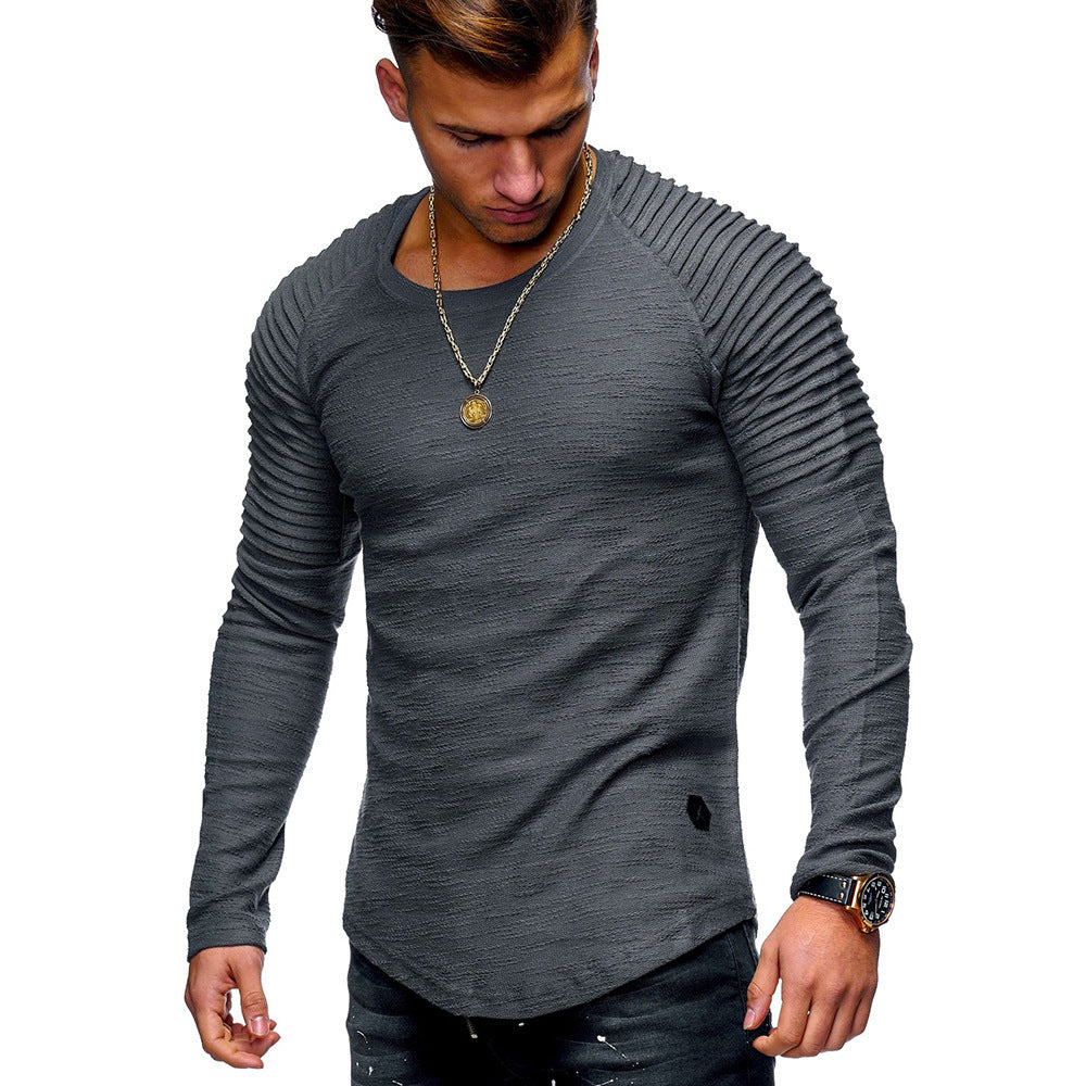 Slim Fit Round Neck Long Sleeves T-shirt Dark Gray
